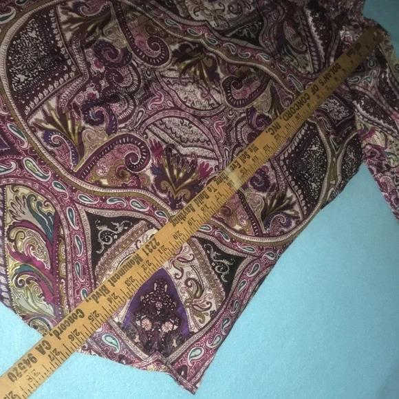 CHICO’S paisley print semi sheer long sleeve mock neck style lined size M/8P - Picture 9 of 11